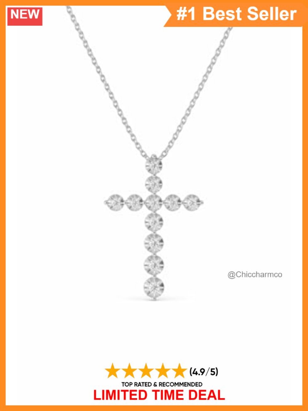 Sterling Silver Cross Pendant Necklace Lab-Grown Diamond 0.25 CTTW 18"